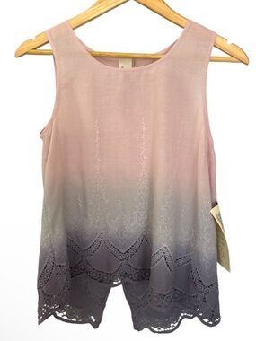 Aratta Sleeveless Cotton Ombre Lace-Hem Tank Top NWT